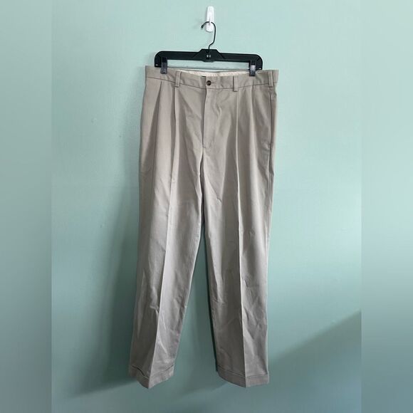 Brooks Brothers Men's Tan Pleated Thompson Advantage Chino Cotton Pants 34x32 - Picture 1 of 6